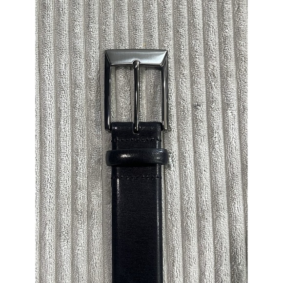 Belt Mens Black Full Grain Italian Leather 38/95 #1218 Brushed Nickel Buckle - Picture 3 of 4